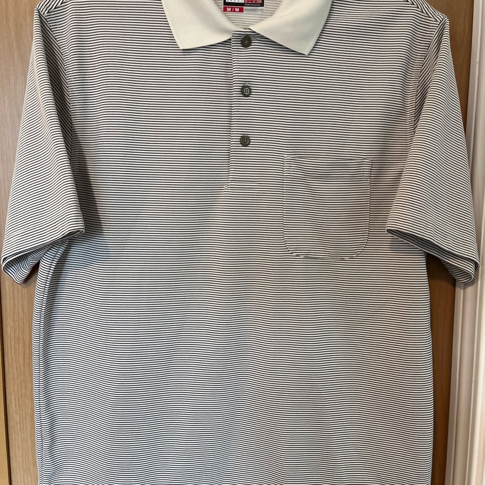 Grand Slam Performance Golf T Shirt Short Sleeve Pocket Collar Cream Medium